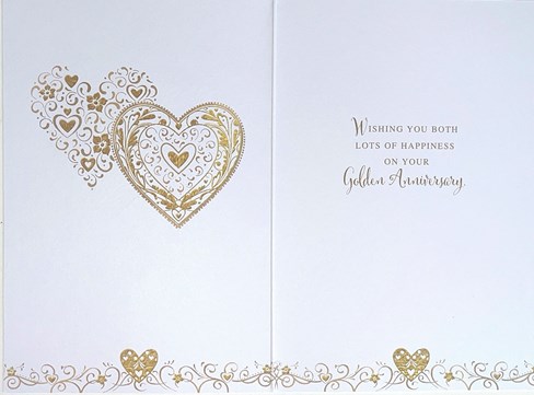 Golden 50th Wedding Anniversary Card - Gold Foiled Hearts 7.75x5.25" Golden 50th Wedding Anniversary Card - Gold Foiled Hearts 7.75x5.25"