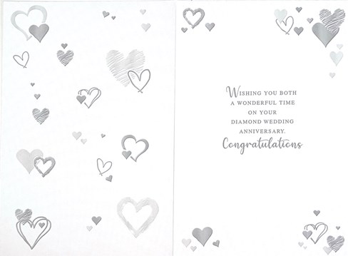 Diamond 60th Wedding Anniversary Card - Silver Foiled Hearts 7.75x5.25" Diamond 60th Wedding Anniversary Card - Silver Foiled Hearts 7.75x5.25"