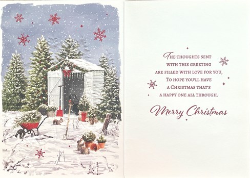 Brother-in-Law Christmas Card - White Shed in Snowy Garden Red Foil 7.5x5.5" Brother-in-Law Christmas Card - White Shed in Snowy Garden Red Foil 7.5x5.5"