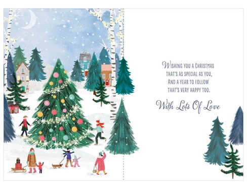 Granddaughter & Husband Christmas Card - Xmas Tree Houses Silver Foil 7.5x5.25 Granddaughter & Husband Christmas Card - Xmas Tree Houses Silver Foil 7.5x5.25