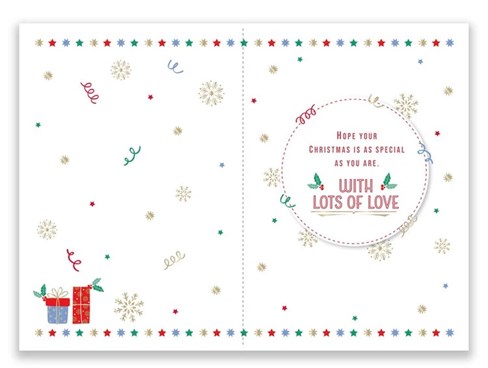 Nephew Christmas Card - Blue with Red Green Gold Writing & Foil 7.5x5.25" Nephew Christmas Card - Blue with Red Green Gold Writing & Foil 7.5x5.25"