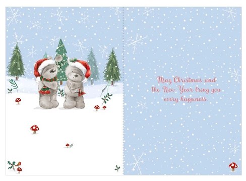 From Both Of Us Christmas Card - Santa Bears in Snowy Forest Twine Foil 7.5x5.25 From Both Of Us Christmas Card - Santa Bears in Snowy Forest Twine Foil 7.5x5.25