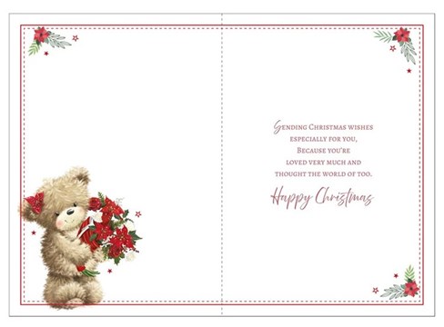 Nanna Christmas Card - Bear and Flowers with 3d attachment and Foil 7.75x5.25" Nanna Christmas Card - Bear and Flowers with 3d attachment and Foil 7.75x5.25"