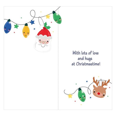 Great Grandchildren Christmas Card - 3D Santa & Friends on Lights & Foil 9x4.75" Great Grandchildren Christmas Card - 3D Santa & Friends on Lights & Foil 9x4.75"