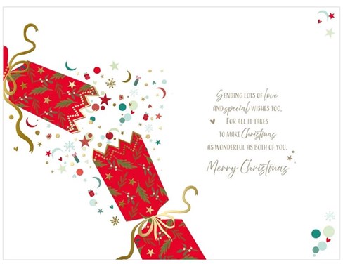 Niece & Partner Christmas Card - Green with Red Cracker and Gold Foil 9x6" Niece & Partner Christmas Card - Green with Red Cracker and Gold Foil 9x6"