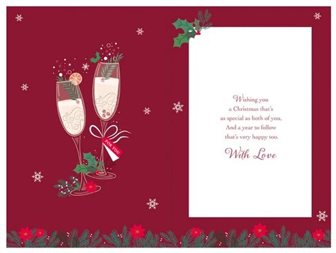 Daughter & Fiancé Christmas Card - Champagne Flutes with Gold Foil 9x6" Daughter & Fiancé Christmas Card - Champagne Flutes with Gold Foil 9x6"