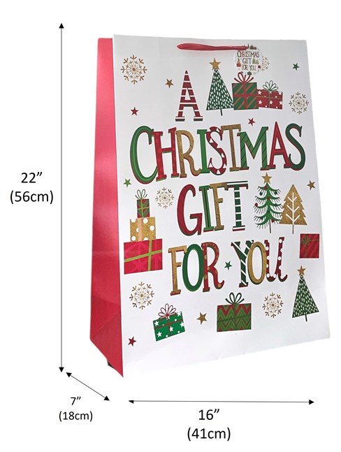 Set Of 2 Jumbo Christmas Gift Bags 22x16" - Red Gold Green Trees and Gifts Set Of 2 Jumbo Christmas Gift Bags 22x16" - Red Gold Green Trees and Gifts