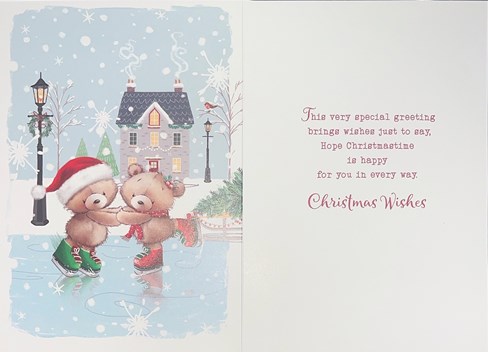 Both Of You Christmas Card - Bears Ice Skating by House Gold Foil 7.5x5.25" Both Of You Christmas Card - Bears Ice Skating by House Gold Foil 7.5x5.25"