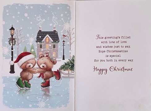 Auntie & Uncle Christmas Card - Bears Ice Skating by House Gold Foil 7.5x5.25" Auntie & Uncle Christmas Card - Bears Ice Skating by House Gold Foil 7.5x5.25"