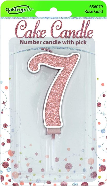 Number 7 Rose Gold Glitter Birthday Party Cake Candle - 3" (7.5cm) Number 7 Rose Gold Glitter Birthday Party Cake Candle - 3" (7.5cm)