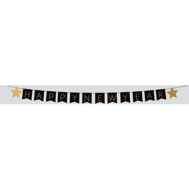 New Year Party Banner Bunting Black with Gold Foil 2.4m - Happy New Year New Year Party Banner Bunting Black with Gold Foil 2.4m - Happy New Year