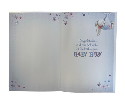 Birth of Baby Boy Card - Bunny in Hammock Floral Circle and Glitter 9x6" Birth of Baby Boy Card - Bunny in Hammock Floral Circle and Glitter 9x6"