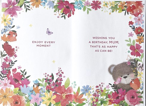Mum Birthday Card - Bear with Bright Flowers Pink Butterfly & Gold Foil 9x6" Mum Birthday Card - Bear with Bright Flowers Pink Butterfly & Gold Foil 9x6"