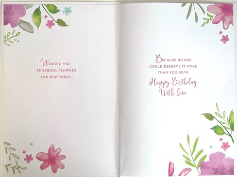 Mum Birthday Card - Pink Abstract Flowers with Green Leaves and Gold Foil 9x6" Mum Birthday Card - Pink Abstract Flowers with Green Leaves and Gold Foil 9x6"
