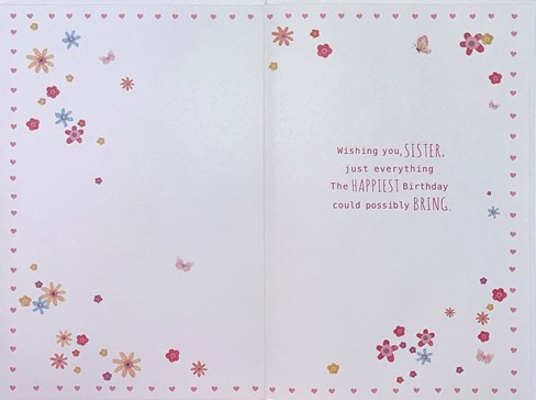 Sister Birthday Card - Cute Bears with Flowers Butterflies and Silver Foil 9x6" Sister Birthday Card - Cute Bears with Flowers Butterflies and Silver Foil 9x6"