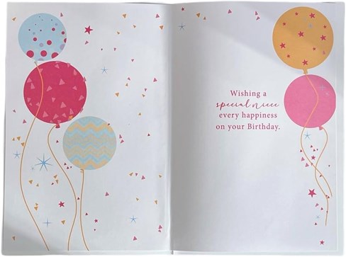 Niece Birthday Card - Balloons and Stars with Gold Foil 9x6" Niece Birthday Card - Balloons and Stars with Gold Foil 9x6"