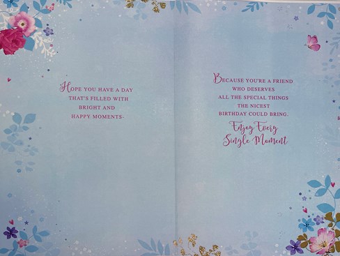 Special Friend Birthday Card - Pink Blue White Butterflies with Gold Foil 9x6" Special Friend Birthday Card - Pink Blue White Butterflies with Gold Foil 9x6"