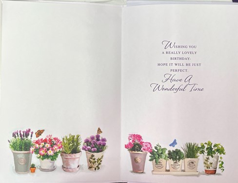 Open Female Birthday Card - Plants Herbs & Butterflies with Silver Foil 9x6" Open Female Birthday Card - Plants Herbs & Butterflies with Silver Foil 9x6"