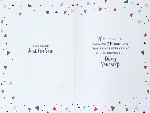 21st Birthday Card - Male Age 21 Today Blue Brown Presents with Gold Foil 9x6" 21st Birthday Card - Male Age 21 Today Blue Brown Presents with Gold Foil 9x6"