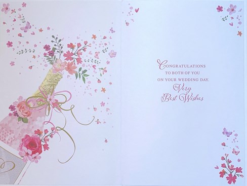 Wedding Day Congratulations Card - Champagne Bottle Pink Flowers Foil 9x6.25" Wedding Day Congratulations Card - Champagne Bottle Pink Flowers Foil 9x6.25"