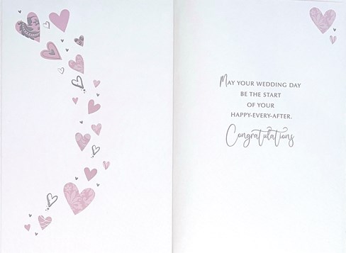 Wedding Day Card - Congratulations Pink Hearts with Silver Foil Writing 9x6" Wedding Day Card - Congratulations Pink Hearts with Silver Foil Writing 9x6"