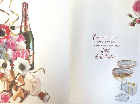 Wedding Anniversary Card - Pink White Flowers and Champagne with Gold Foil 9x6" Wedding Anniversary Card - Pink White Flowers and Champagne with Gold Foil 9x6"