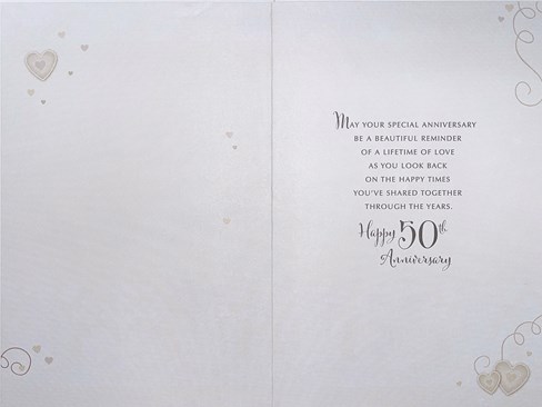 Golden 50th Wedding Anniversary Card - Gold Foiled Flower Butterfly Heart 9x6" Golden 50th Wedding Anniversary Card - Gold Foiled Flower Butterfly Heart 9x6"