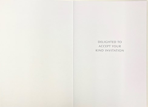 Open Acceptance Card & Envelope - White with Gold Foil Pattern & Text 7.75x5.25" Open Acceptance Card & Envelope - White with Gold Foil Pattern & Text 7.75x5.25"