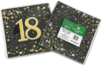 Party Pack for 8 Black & Gold Table Cover Napkin Plates Bunting - 18th Birthday Party Pack for 8 Black & Gold Table Cover Napkin Plates Bunting - 18th Birthday