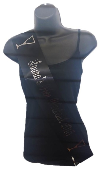 Black Personalised Hen Party Girls Night Out Satin Ribbon Sash - Silver Glasses Black Personalised Hen Party Girls Night Out Satin Ribbon Sash - Silver Glasses