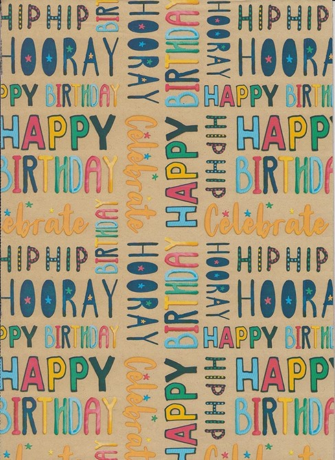 6m Gift Wrapping Paper Roll 2x3m - Brown with Multicoloured Happy Birthday 6m Gift Wrapping Paper Roll 2x3m - Brown with Multicoloured Happy Birthday