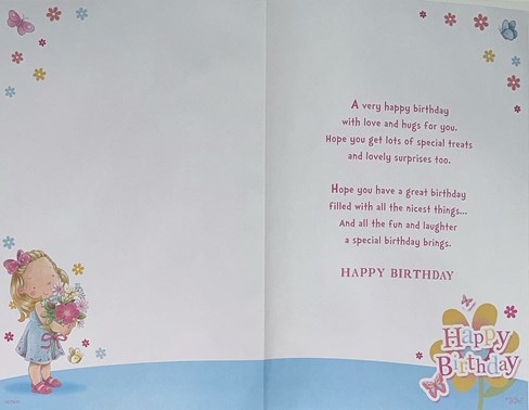 Great Granddaughter 2nd Birthday Card & Badge - Girl with Flowers & Foil 9x6" Great Granddaughter 2nd Birthday Card & Badge - Girl with Flowers & Foil 9x6"