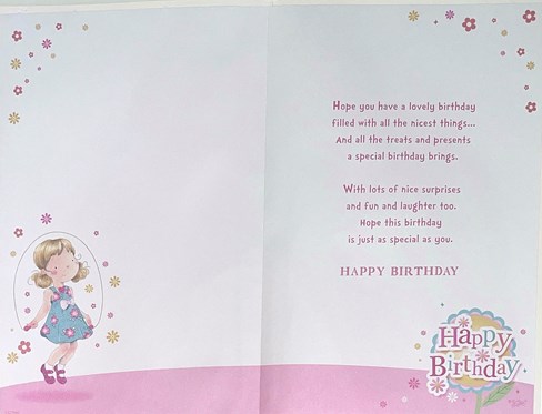 Granddaughter 4th Birthday Card & Badge - Age 4 Girl Skipping Gold Foil 9x6" Granddaughter 4th Birthday Card & Badge - Age 4 Girl Skipping Gold Foil 9x6"