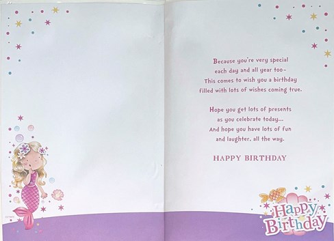 Great Granddaughter 5th Birthday Card & Badge - Mermaid & Pink Foil 9x6" Great Granddaughter 5th Birthday Card & Badge - Mermaid & Pink Foil 9x6"