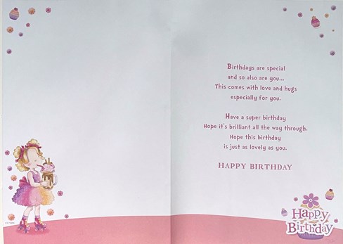 Great Granddaughter 7th Birthday Card & Badge - Girl with Ice Cream Float 9x6" Great Granddaughter 7th Birthday Card & Badge - Girl with Ice Cream Float 9x6"