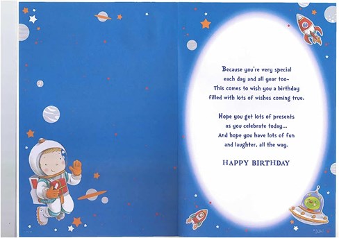 Grandson 4th Birthday Card & Badge - 4 Today Boy in Space Gold Foil 9x6" Grandson 4th Birthday Card & Badge - 4 Today Boy in Space Gold Foil 9x6"