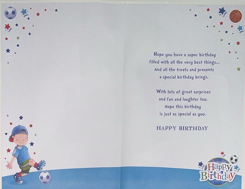 Great-Grandson 5th Birthday Card & Badge - Boy with Football & Blue Foil 9x6" Great-Grandson 5th Birthday Card & Badge - Boy with Football & Blue Foil 9x6"