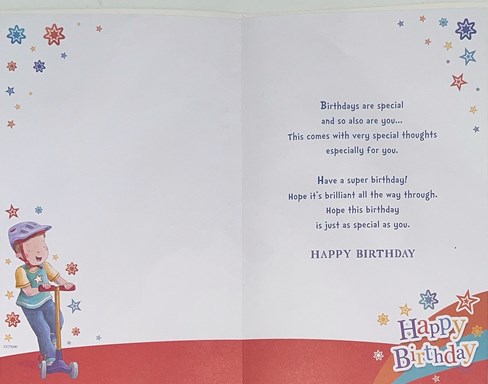 Grandson 7th Birthday Card & Badge - 7 Today Boy on Scooter with Gold Foil 9x6" Grandson 7th Birthday Card & Badge - 7 Today Boy on Scooter with Gold Foil 9x6"