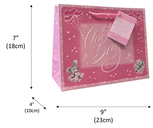 Medium Christening Girl Gift Bag - Landscape Pink Background & Grey Rabbits 9x7" Medium Christening Girl Gift Bag - Landscape Pink Background & Grey Rabbits 9x7"