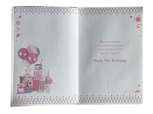 Niece 13th Birthday Card & Badge - Age 13 Pink Balloons Milkshake 9x6" Niece 13th Birthday Card & Badge - Age 13 Pink Balloons Milkshake 9x6"