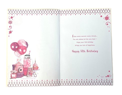 Granddaughter 12th Birthday Card & Badge - Age 12 Pink Balloons Milkshake 9x6" Granddaughter 12th Birthday Card & Badge - Age 12 Pink Balloons Milkshake 9x6"