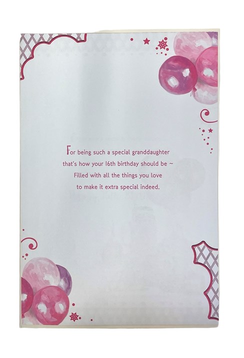 Granddaughter 16th Birthday Card & Badge - Age 16 Pink Balloons Milkshake 9x6" Granddaughter 16th Birthday Card & Badge - Age 16 Pink Balloons Milkshake 9x6"