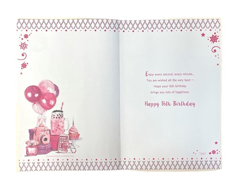 Granddaughter 16th Birthday Card & Badge - Age 16 Pink Balloons Milkshake 9x6" Granddaughter 16th Birthday Card & Badge - Age 16 Pink Balloons Milkshake 9x6"