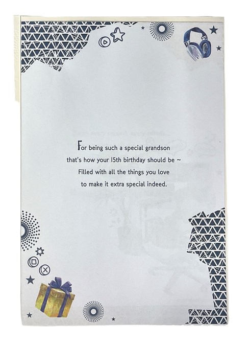 Grandson 15th Birthday Card & Badge - Age 15 Gaming Chair Desk Blue Foil 9x6" Grandson 15th Birthday Card & Badge - Age 15 Gaming Chair Desk Blue Foil 9x6"