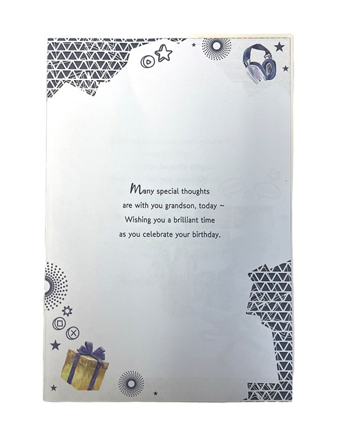 Special Grandson Birthday Card & Badge - Blue Gaming Chair & Desk with Foil 9x6" Special Grandson Birthday Card & Badge - Blue Gaming Chair & Desk with Foil 9x6"