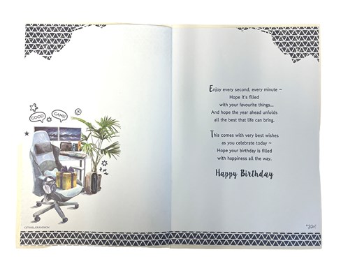 Special Grandson Birthday Card & Badge - Blue Gaming Chair & Desk with Foil 9x6" Special Grandson Birthday Card & Badge - Blue Gaming Chair & Desk with Foil 9x6"