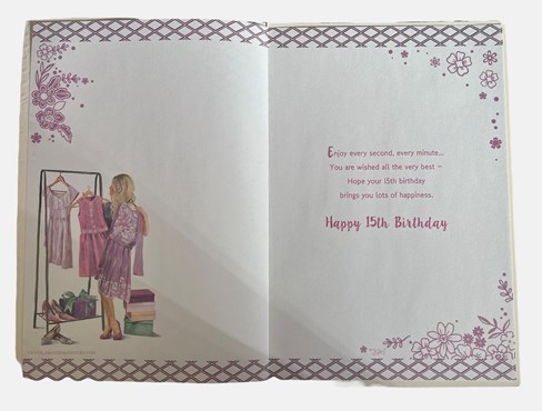 Granddaughter 15th Birthday Card & Badge - Age 15 Girl with Dresses 9x6" Granddaughter 15th Birthday Card & Badge - Age 15 Girl with Dresses 9x6"
