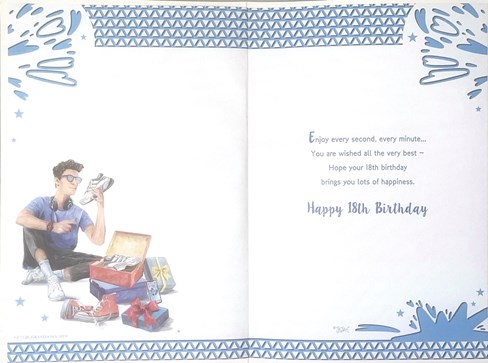 Grandson 18th Birthday Card & Badge - Age 18 Boy with Trainers Silver Foil 9x6" Grandson 18th Birthday Card & Badge - Age 18 Boy with Trainers Silver Foil 9x6"