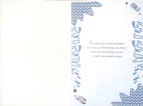Grandson 18th Birthday Card & Badge - Age 18 Boy with Trainers Silver Foil 9x6" Grandson 18th Birthday Card & Badge - Age 18 Boy with Trainers Silver Foil 9x6"