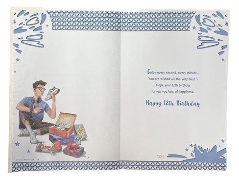 Grandson 12th Birthday Card & Badge - Age 12 Boy with Trainers Silver Foil 9x6" Grandson 12th Birthday Card & Badge - Age 12 Boy with Trainers Silver Foil 9x6"